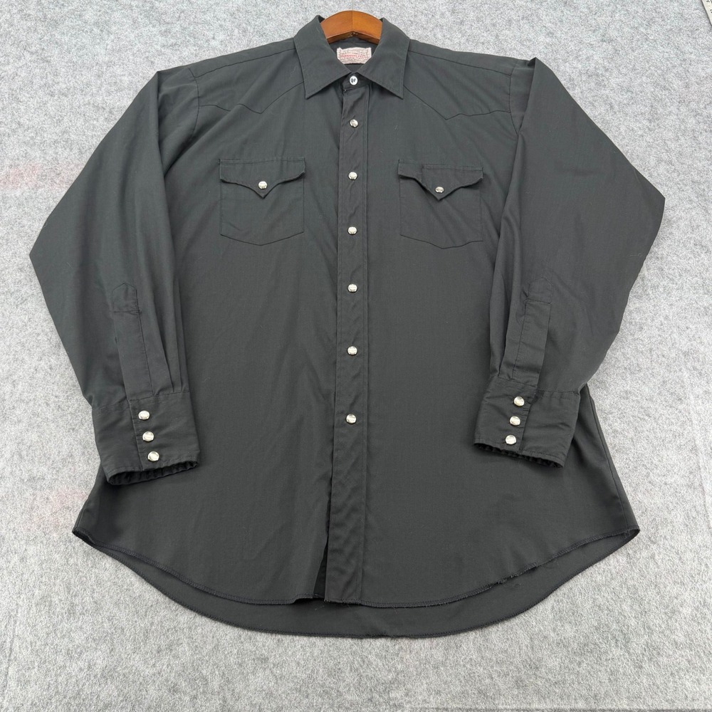 H Bar C Ranchwear Mens Black Western Snap Shirt Vintage USA Made Long Tail XL